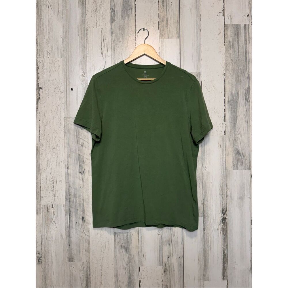 H&M Men’s Slim Fit T-Shirt Green Crew Neck Short Sleeve Basic Tee Size M